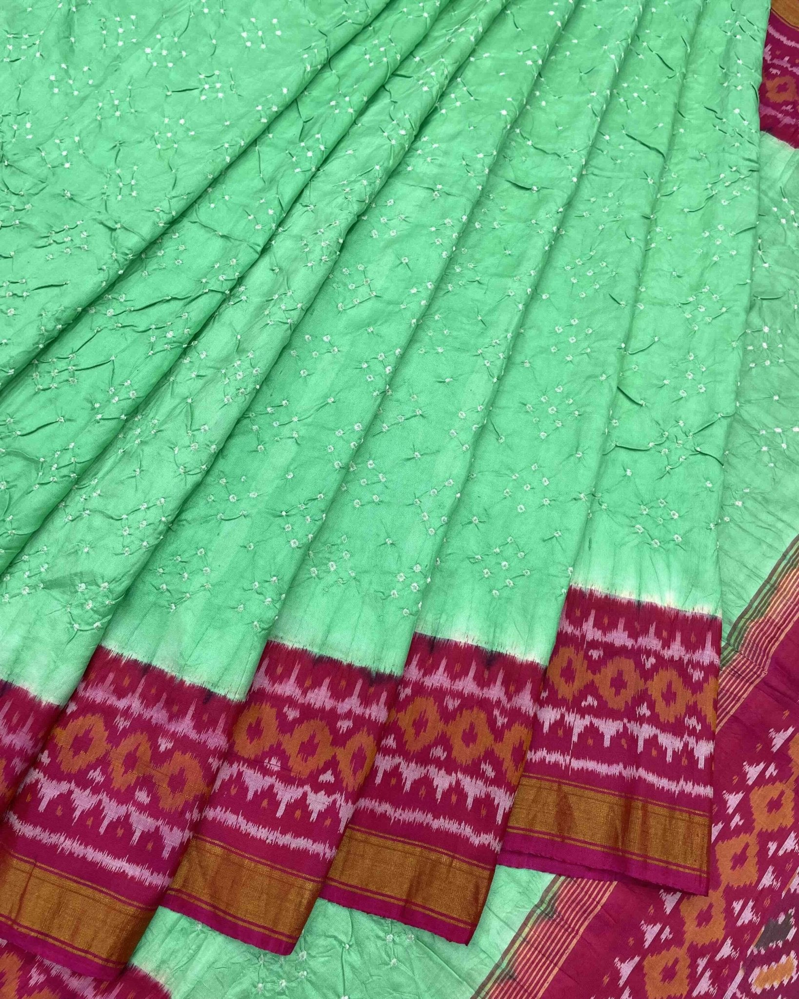 Pink & Pista Green Patola Bandhej - SindhoiPatolaArt
