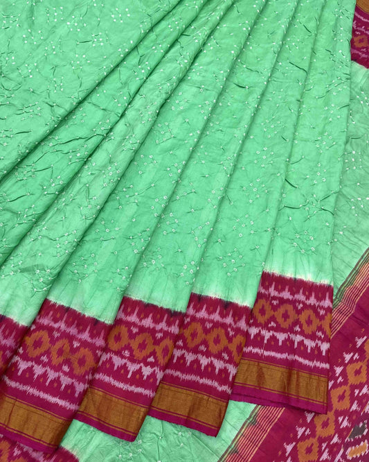 Pink & Pista Green Patola Bandhej - SindhoiPatolaArt