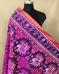 Pink & Purple Big Figure Chhabdi Elephant Patola Dupatta - SindhoiPatolaArt