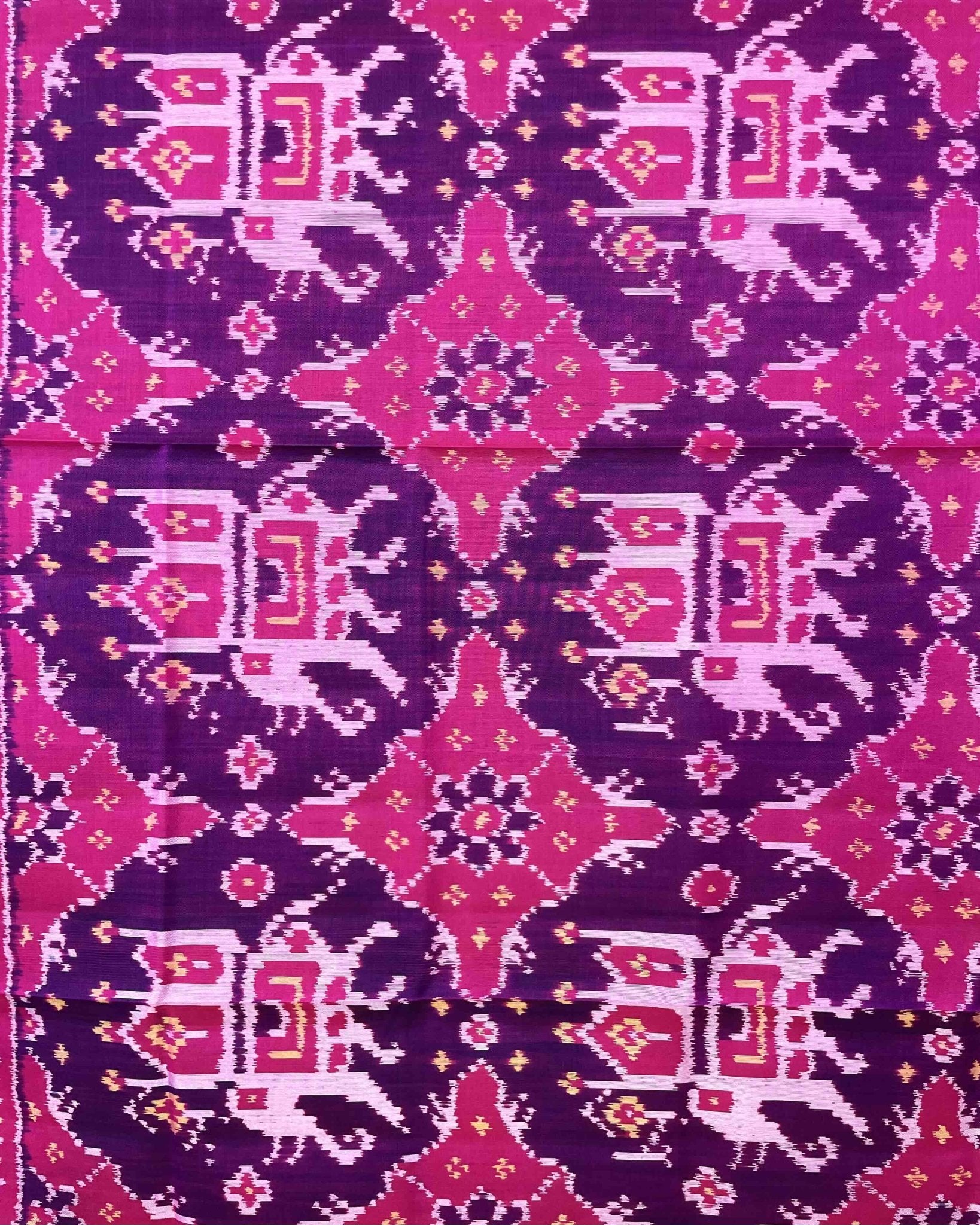 Pink & Purple Big Figure Chhabdi Elephant Patola Dupatta - SindhoiPatolaArt