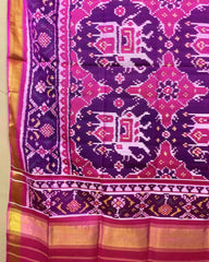 Pink & Purple Big Figure Chhabdi Elephant Patola Dupatta - SindhoiPatolaArt