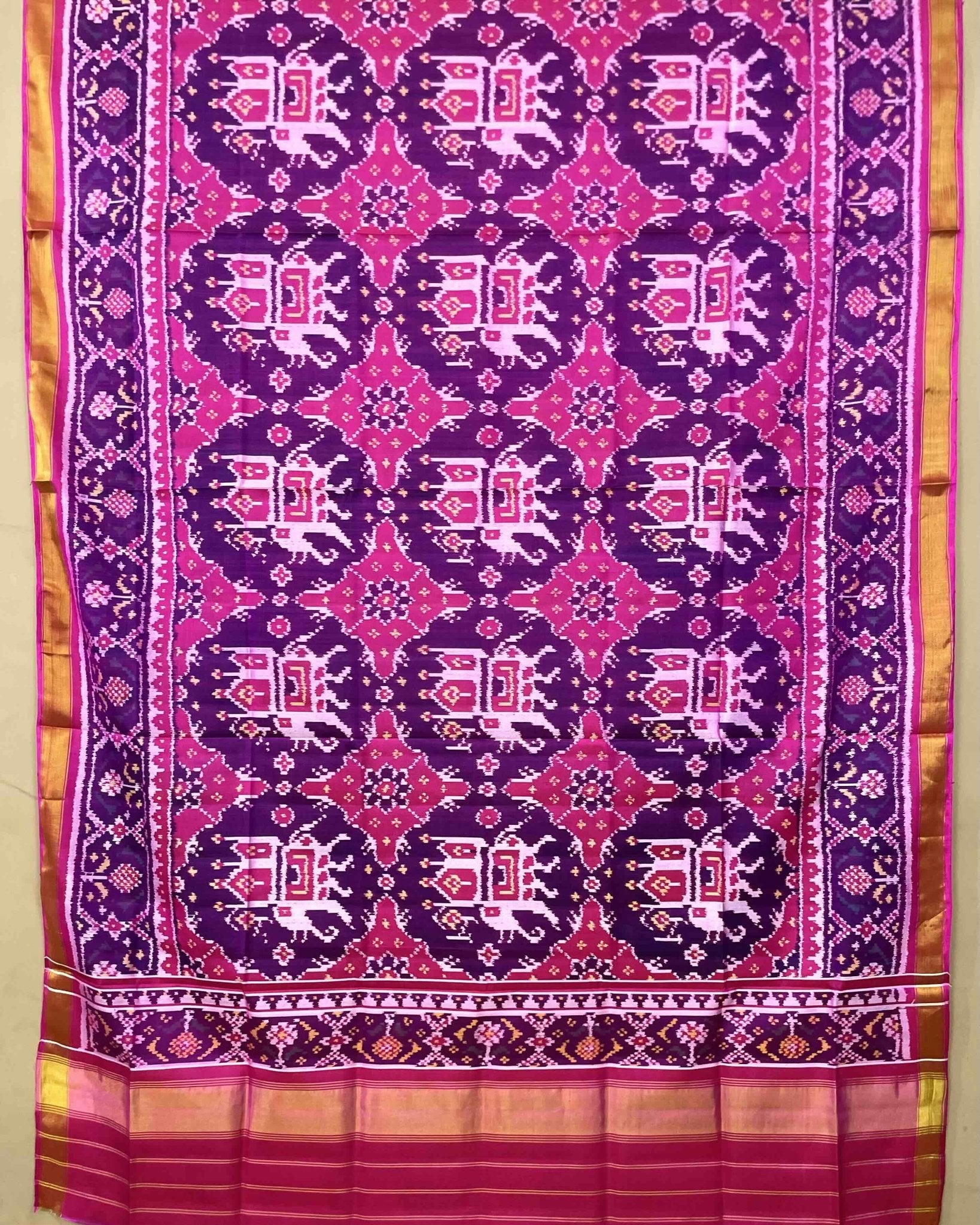 Pink & Purple Big Figure Chhabdi Elephant Patola Dupatta - SindhoiPatolaArt