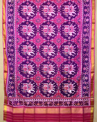 Pink & Purple Big Figure Chhabdi Elephant Patola Dupatta - SindhoiPatolaArt