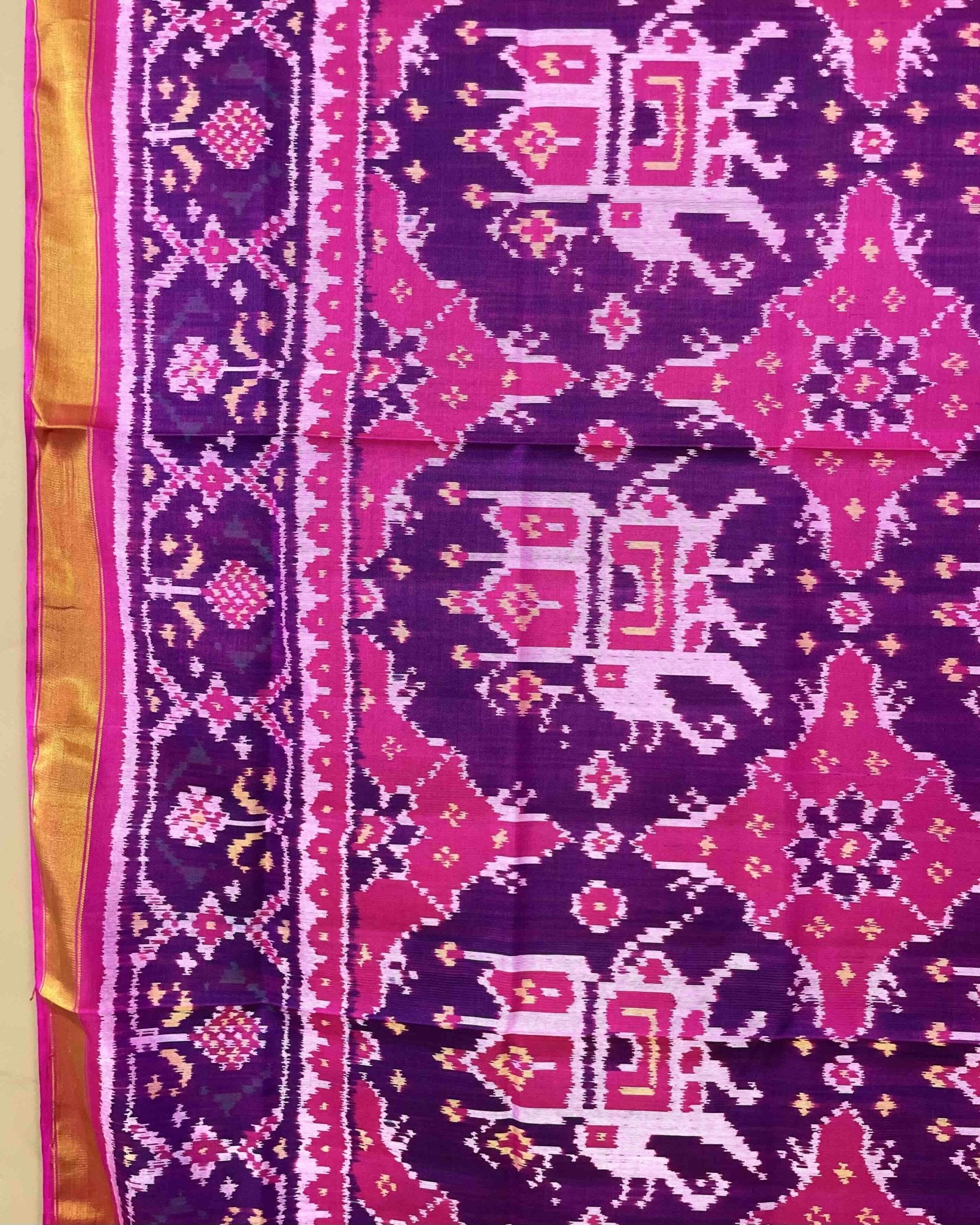 Pink & Purple Big Figure Chhabdi Elephant Patola Dupatta - SindhoiPatolaArt