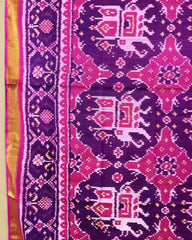 Pink & Purple Big Figure Chhabdi Elephant Patola Dupatta - SindhoiPatolaArt