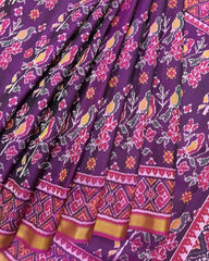 Pink & Purple Fancy Flower Birds Patola Saree - SindhoiPatolaArt
