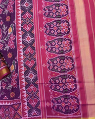 Pink & Purple Fancy Flower Birds Patola Saree - SindhoiPatolaArt