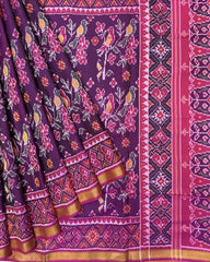 Pink & Purple Fancy Flower Birds Patola Saree - SindhoiPatolaArt