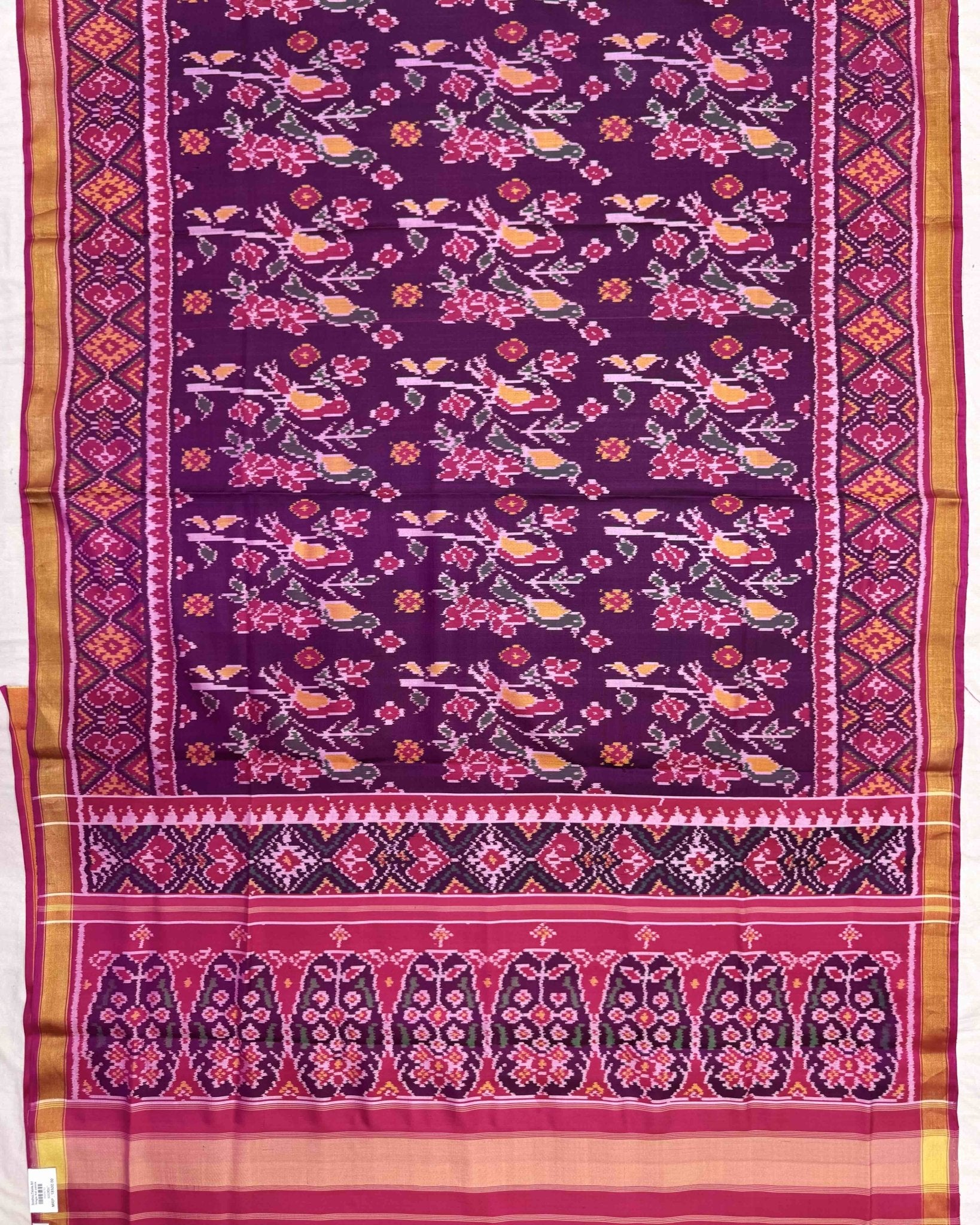 Pink & Purple Fancy Flower Birds Patola Saree - SindhoiPatolaArt