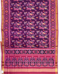 Pink & Purple Fancy Flower Birds Patola Saree - SindhoiPatolaArt