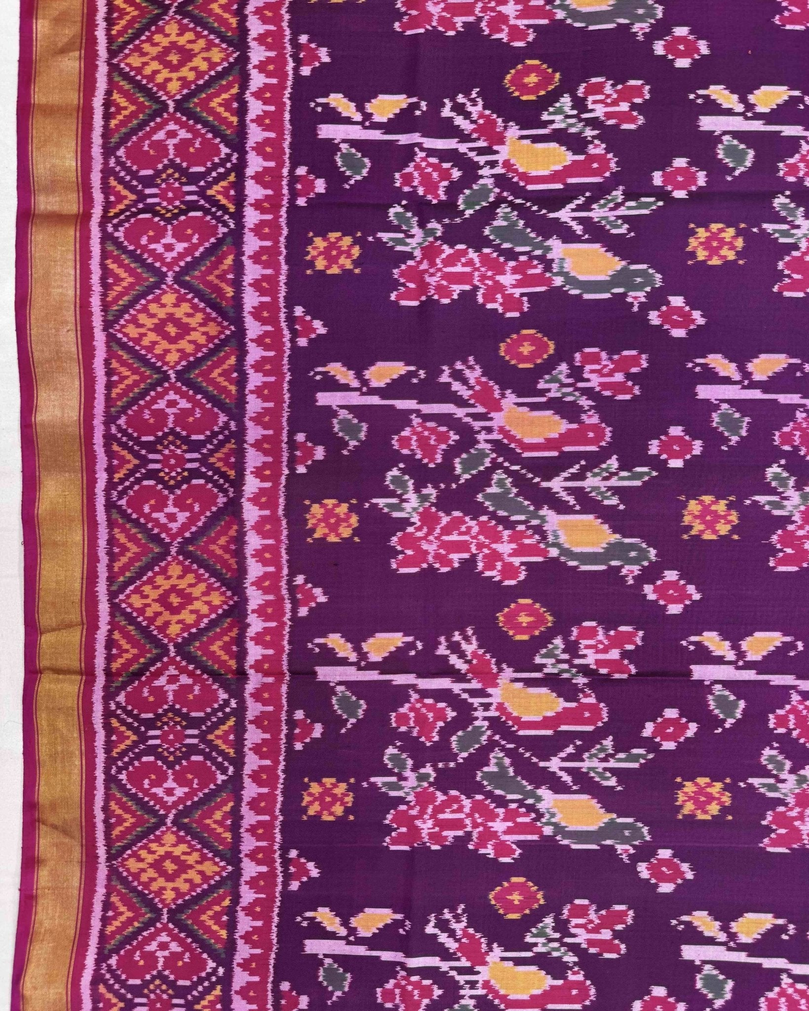 Pink & Purple Fancy Flower Birds Patola Saree - SindhoiPatolaArt