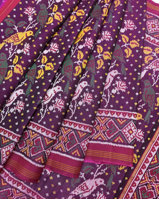 Pink & Purple Fancy Parrot Twill Patola Saree - SindhoiPatolaArt