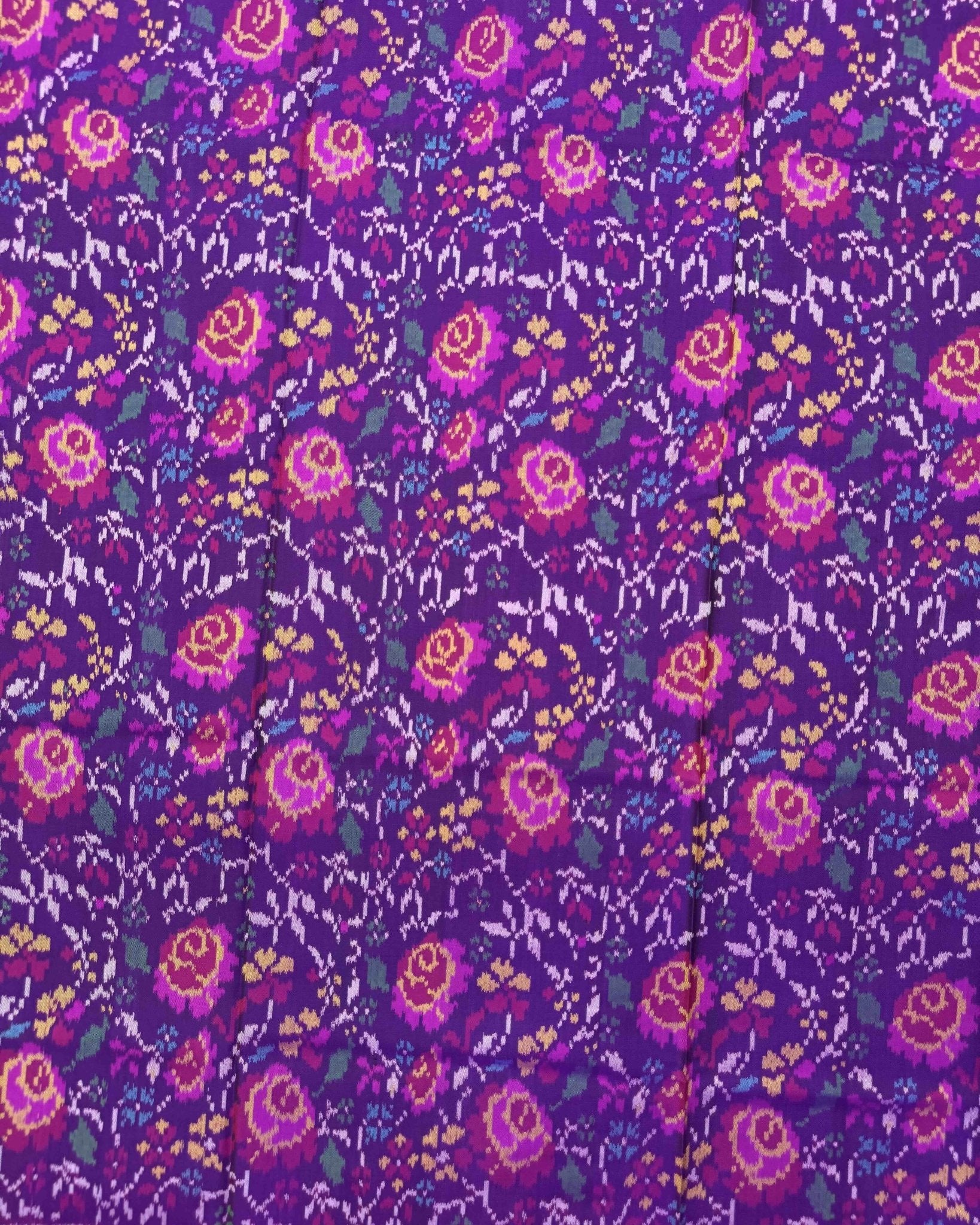 Pink & Purple Flower Semi Double Ikat Patola Saree - SindhoiPatolaArt