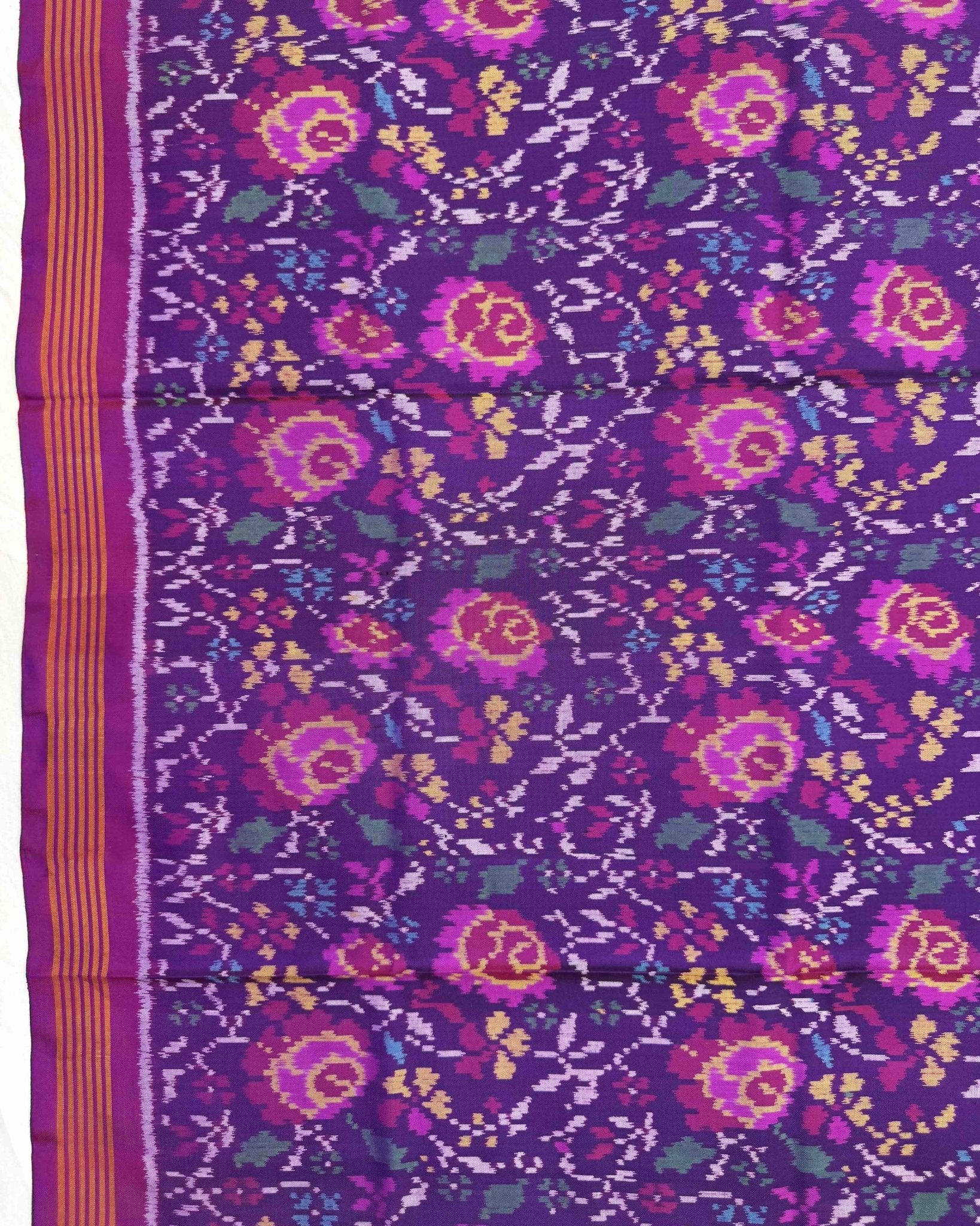 Pink & Purple Flower Semi Double Ikat Patola Saree - SindhoiPatolaArt