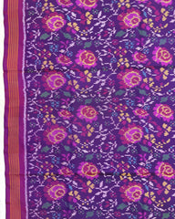 Pink & Purple Flower Semi Double Ikat Patola Saree - SindhoiPatolaArt