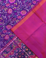 Pink & Purple Flower Semi Double Ikat Patola Saree - SindhoiPatolaArt