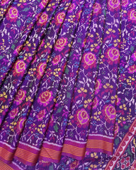 Pink & Purple Flower Semi Double Ikat Patola Saree - SindhoiPatolaArt