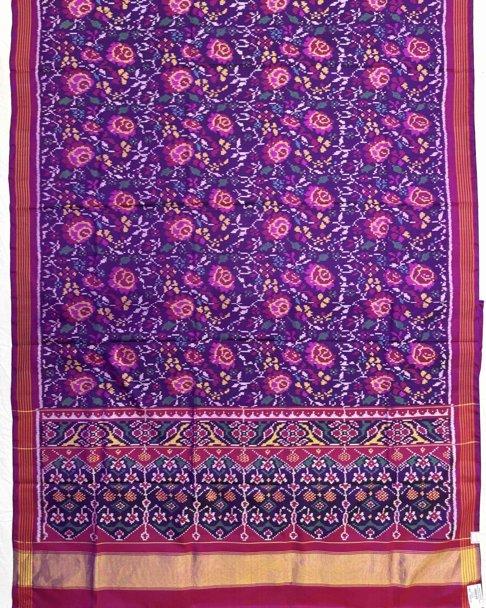 Pink & Purple Flower Semi Double Ikat Patola Saree - SindhoiPatolaArt