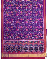 Pink & Purple Flower Semi Double Ikat Patola Saree - SindhoiPatolaArt