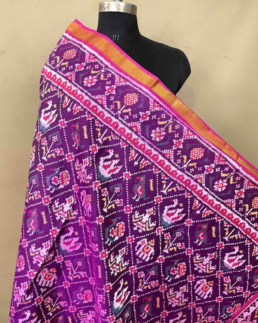 Pink & Purple Narikunj Patola Dupatta - SindhoiPatolaArt