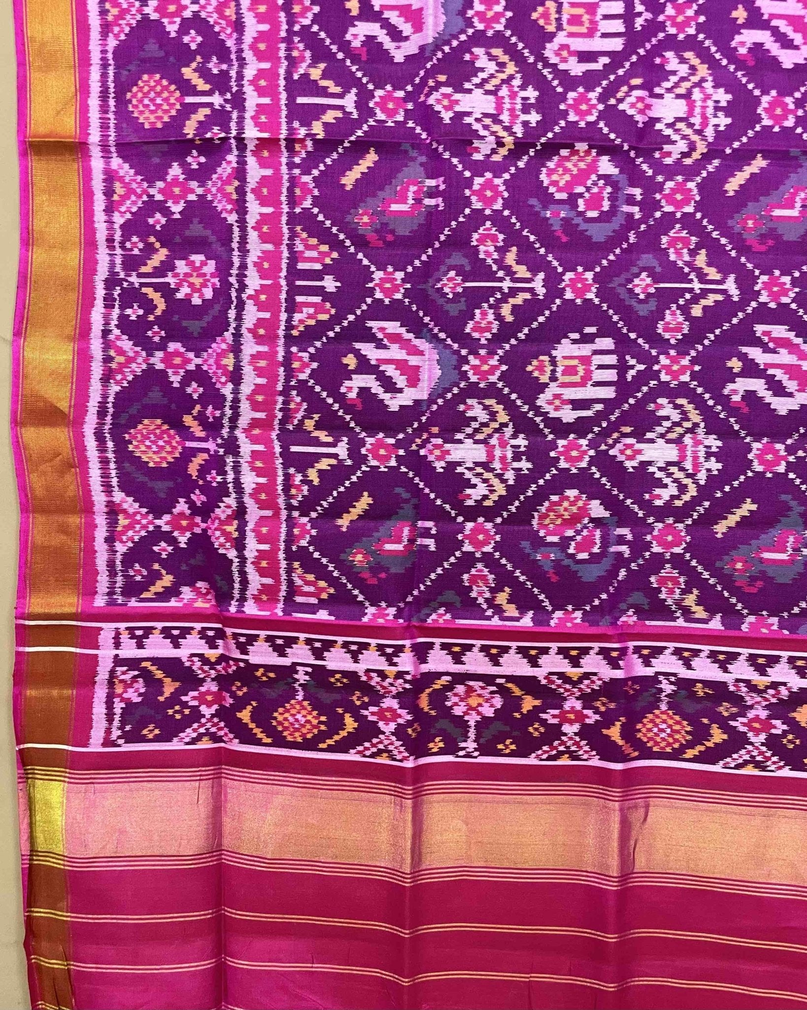 Pink & Purple Narikunj Patola Dupatta - SindhoiPatolaArt