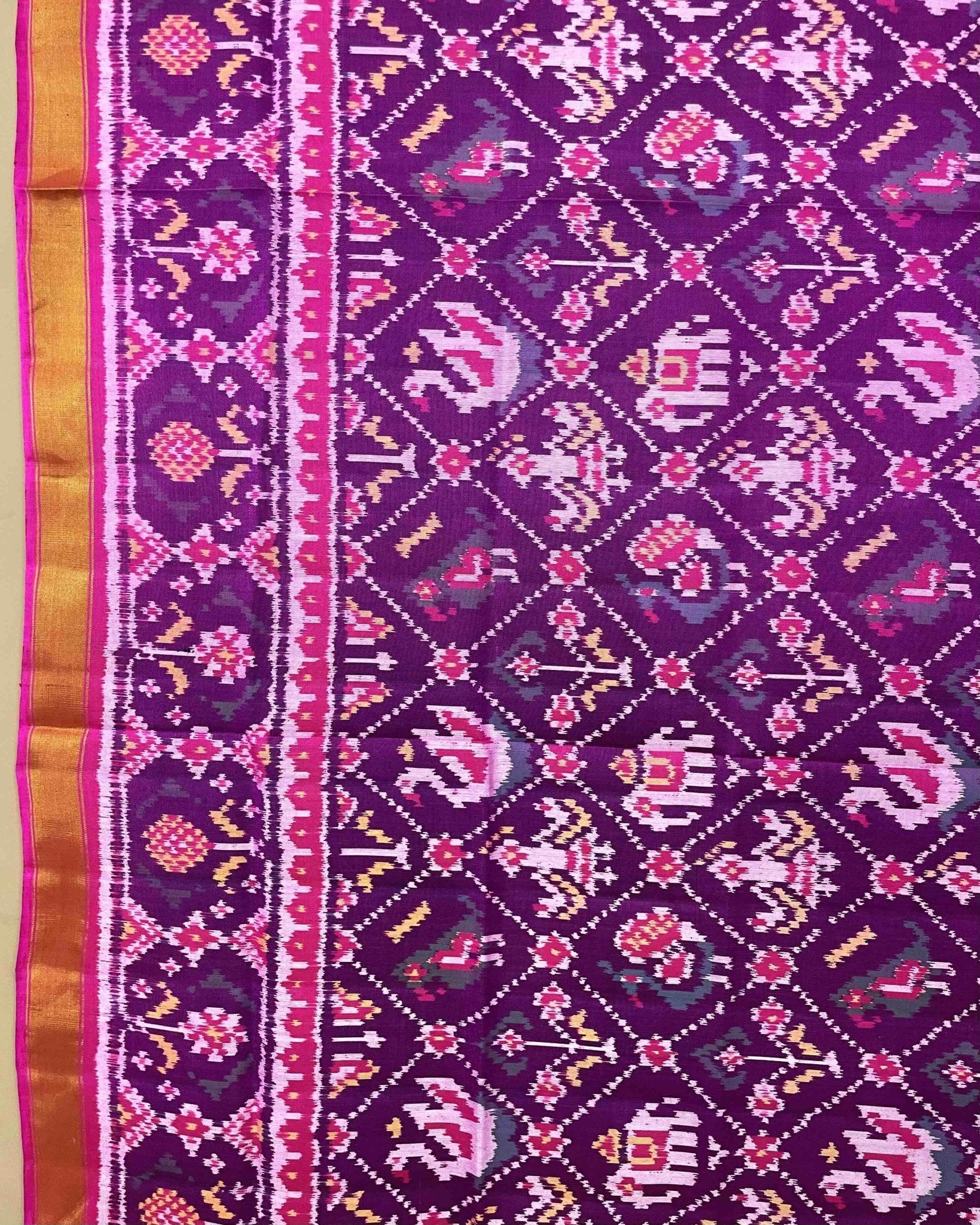 Pink & Purple Narikunj Patola Dupatta - SindhoiPatolaArt