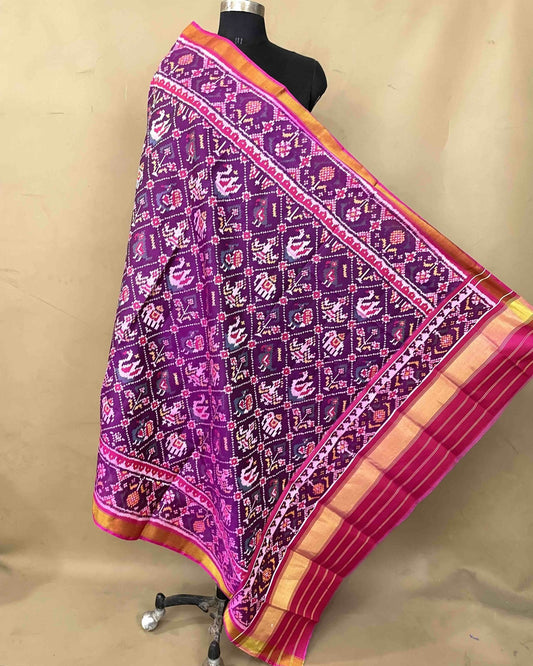 Pink & Purple Narikunj Patola Dupatta - SindhoiPatolaArt