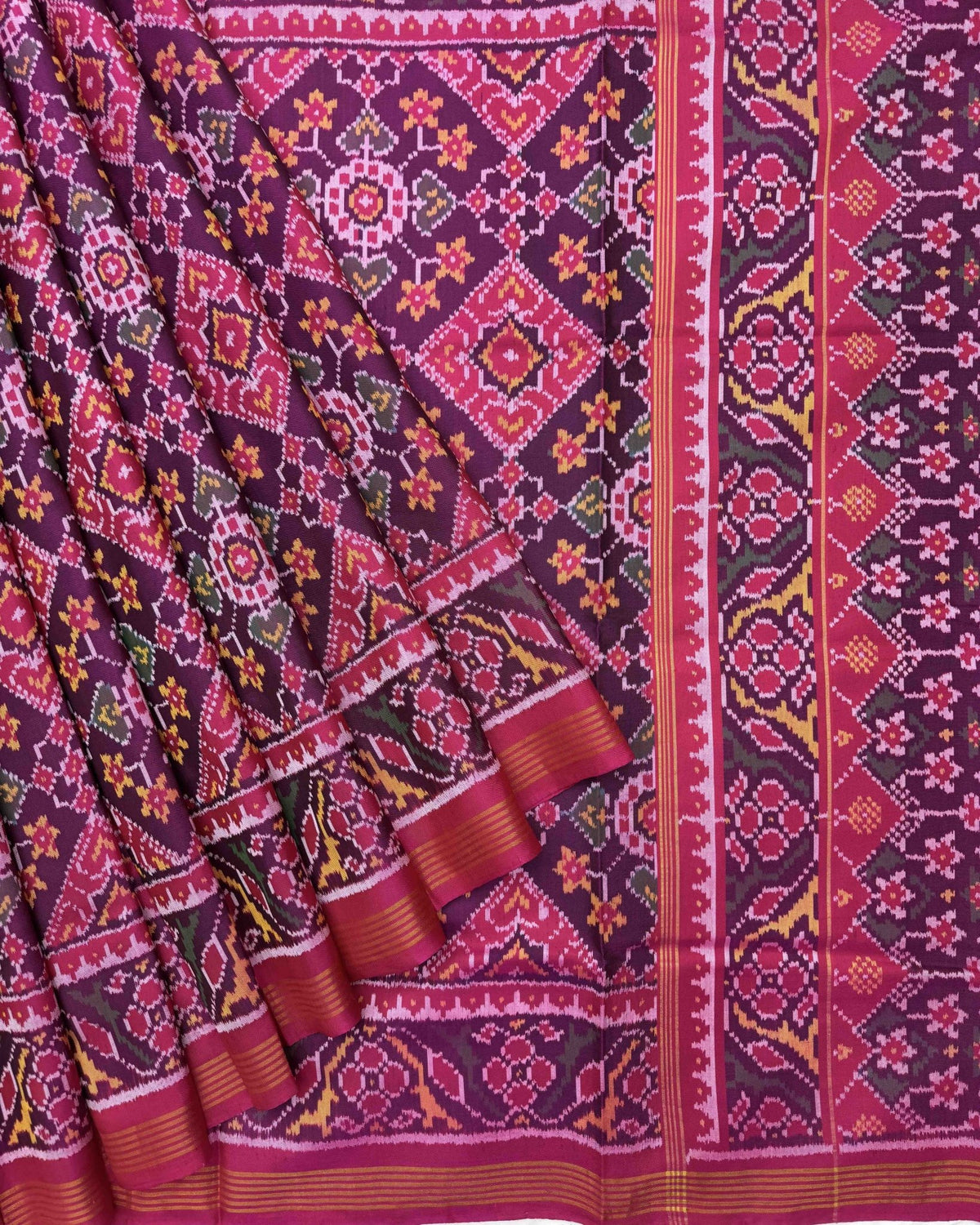 Pink & Purple Navratan Manekchowk Mix Patola Saree - SindhoiPatolaArt