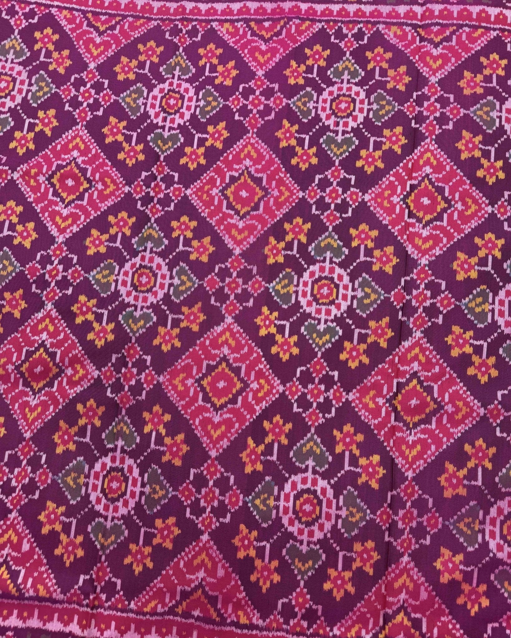 Pink & Purple Navratan Manekchowk Mix Patola Saree - SindhoiPatolaArt