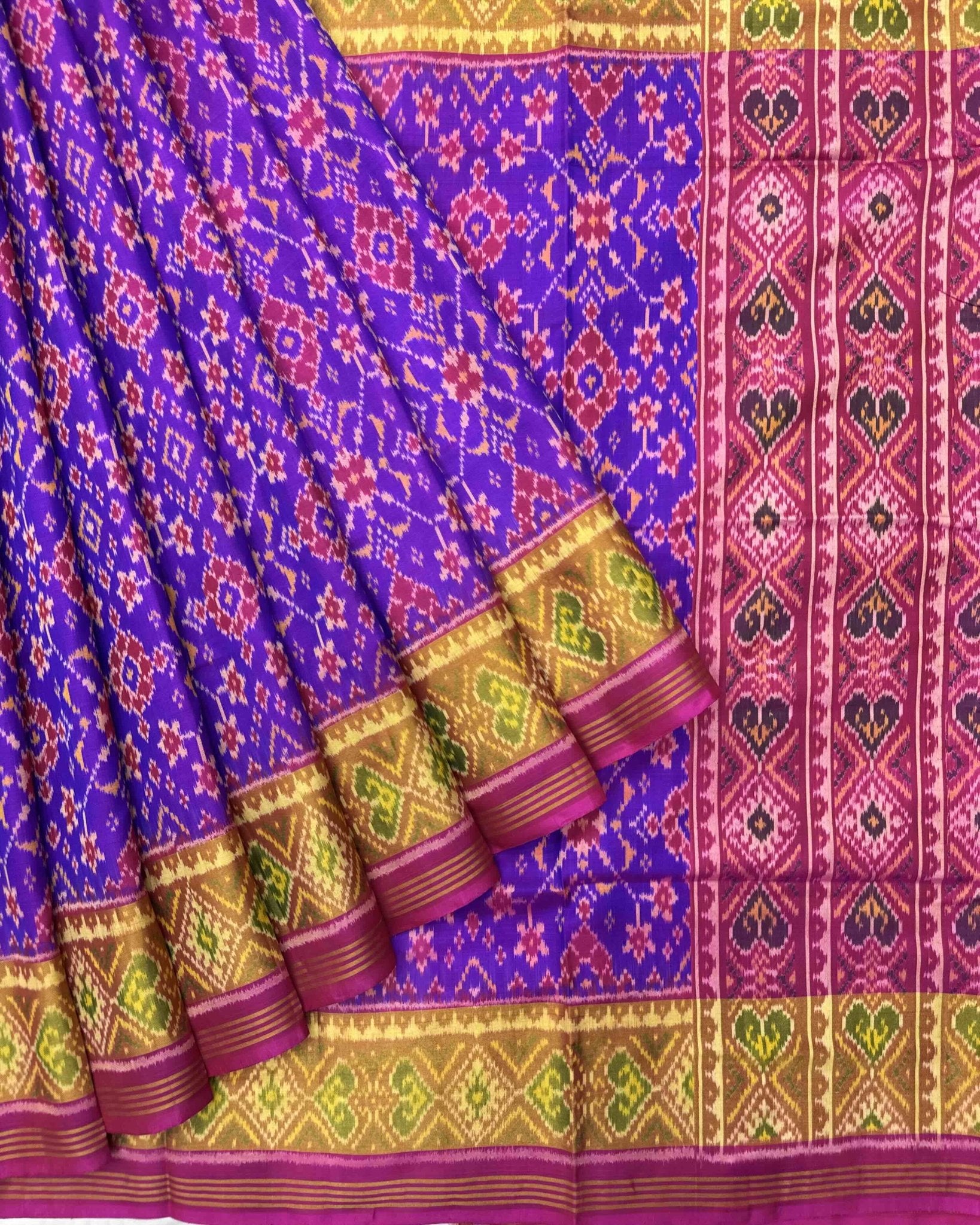 Pink & Purple Navratan Patola Saree - SindhoiPatolaArt