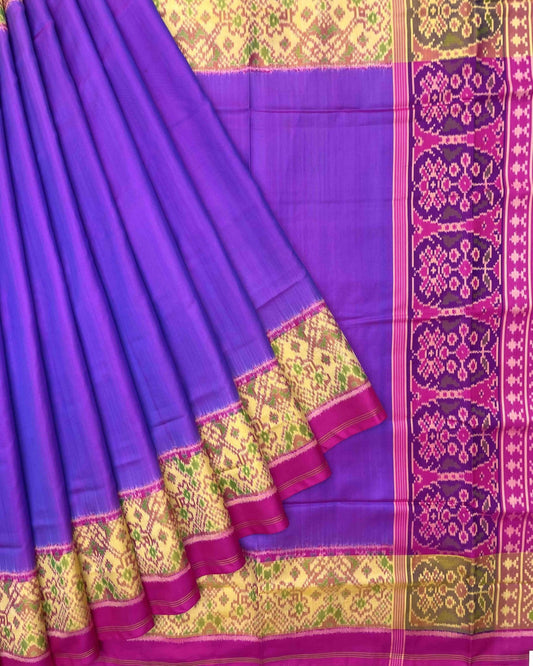 Pink & Purple Plain Patola Saree - SindhoiPatolaArt