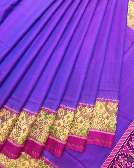 Pink & Purple Plain Patola Saree - SindhoiPatolaArt
