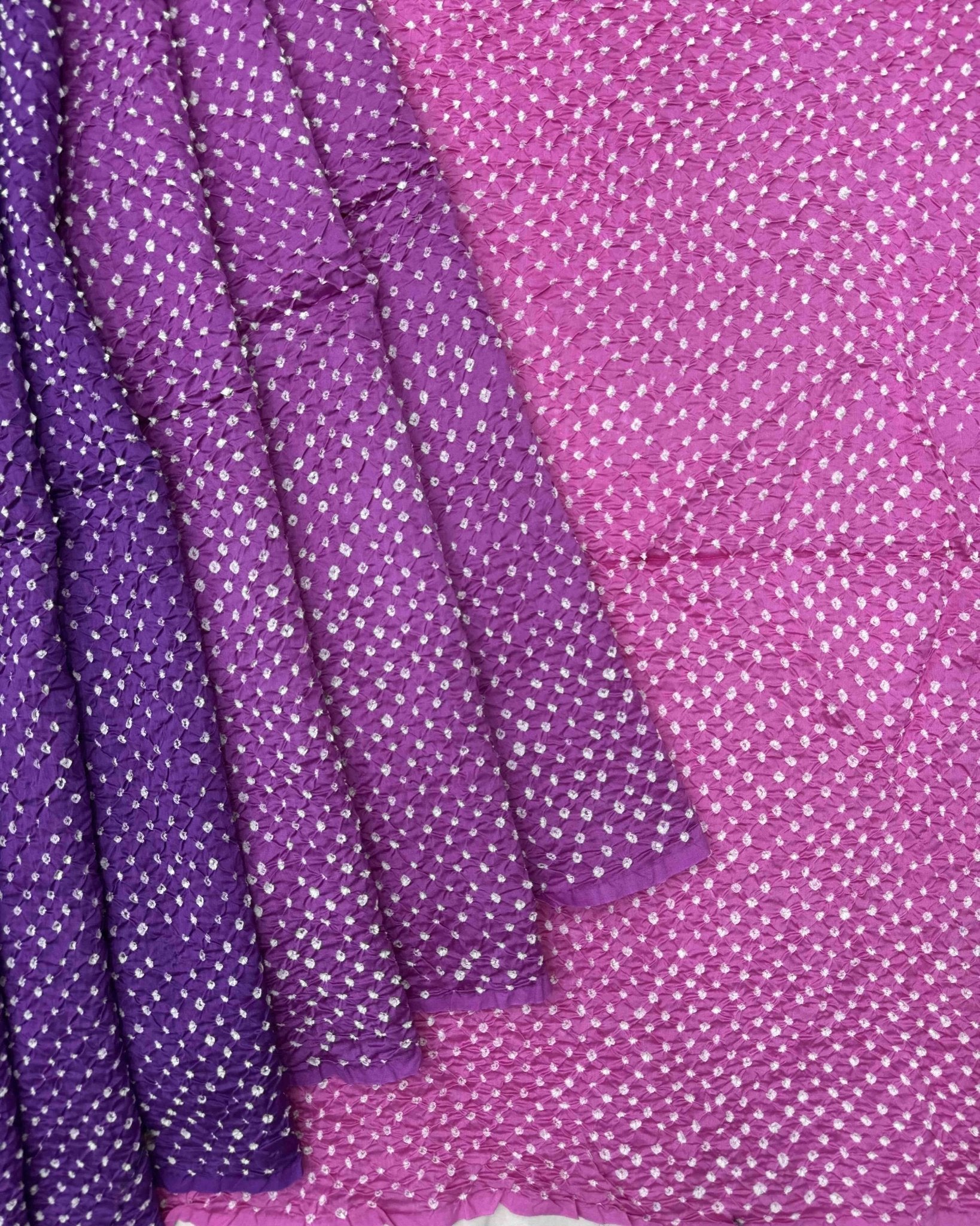 Pink & Purple Shaded Chanderi Bandhani Saree - SindhoiPatolaArt