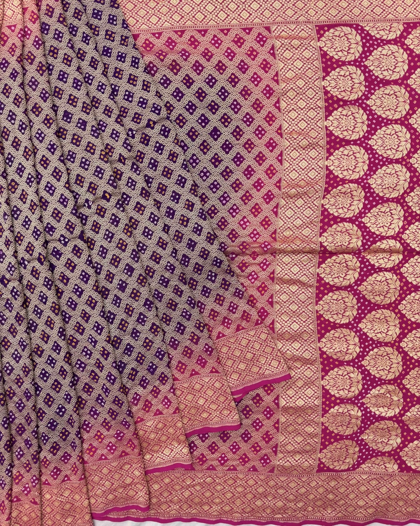 Pink & Purple Shaded Georgette Bandhani Saree - SindhoiPatolaArt