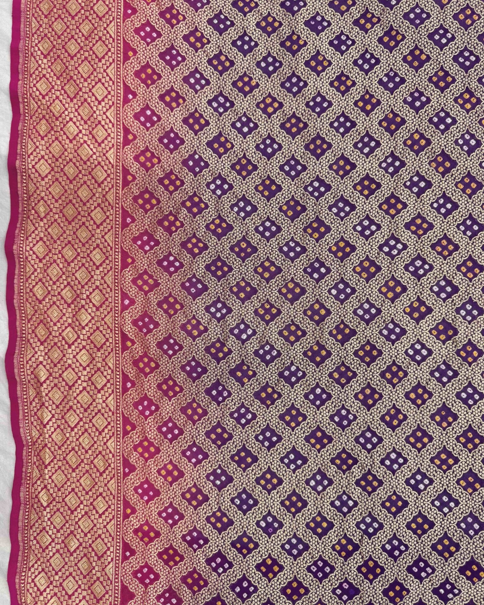 Pink & Purple Shaded Georgette Bandhani Saree - SindhoiPatolaArt