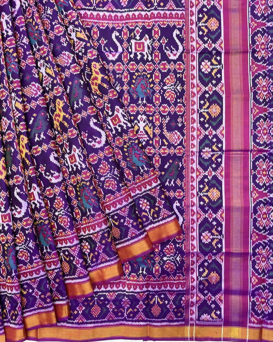 Pink & Purple Small Figure Narikunj Patola Saree - SindhoiPatolaArt