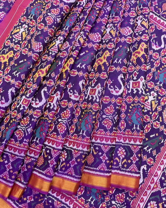 Pink & Purple Small Figure Narikunj Patola Saree - SindhoiPatolaArt