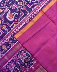 Pink & Purple Star Narikunj Figure Patola Saree - SindhoiPatolaArt