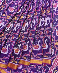 Pink & Purple Star Narikunj Figure Patola Saree - SindhoiPatolaArt
