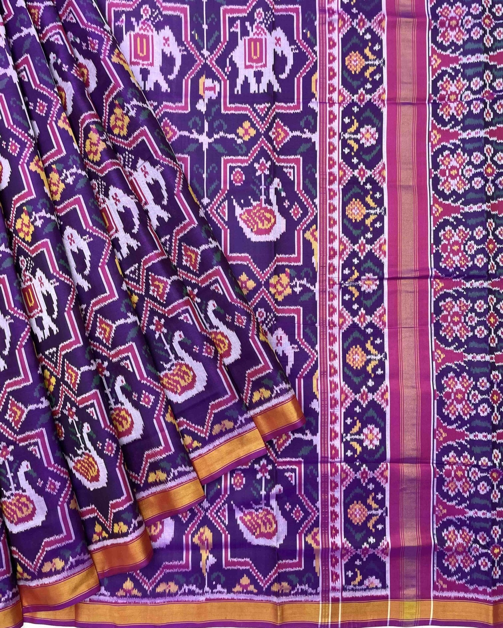 Pink & Purple Star Narikunj Figure Patola Saree - SindhoiPatolaArt