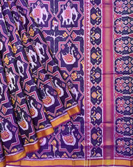 Pink & Purple Star Narikunj Figure Patola Saree - SindhoiPatolaArt