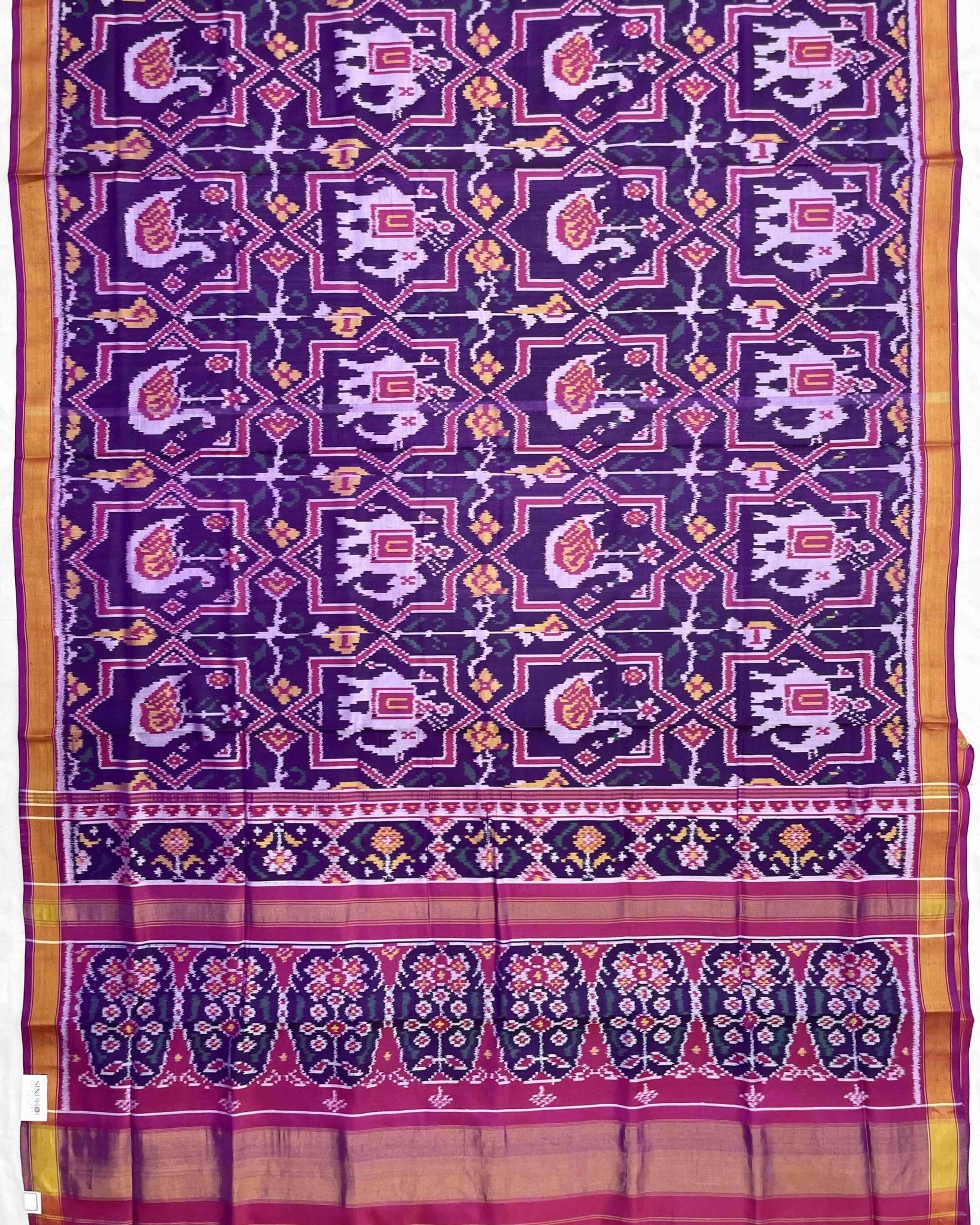 Pink & Purple Star Narikunj Figure Patola Saree - SindhoiPatolaArt