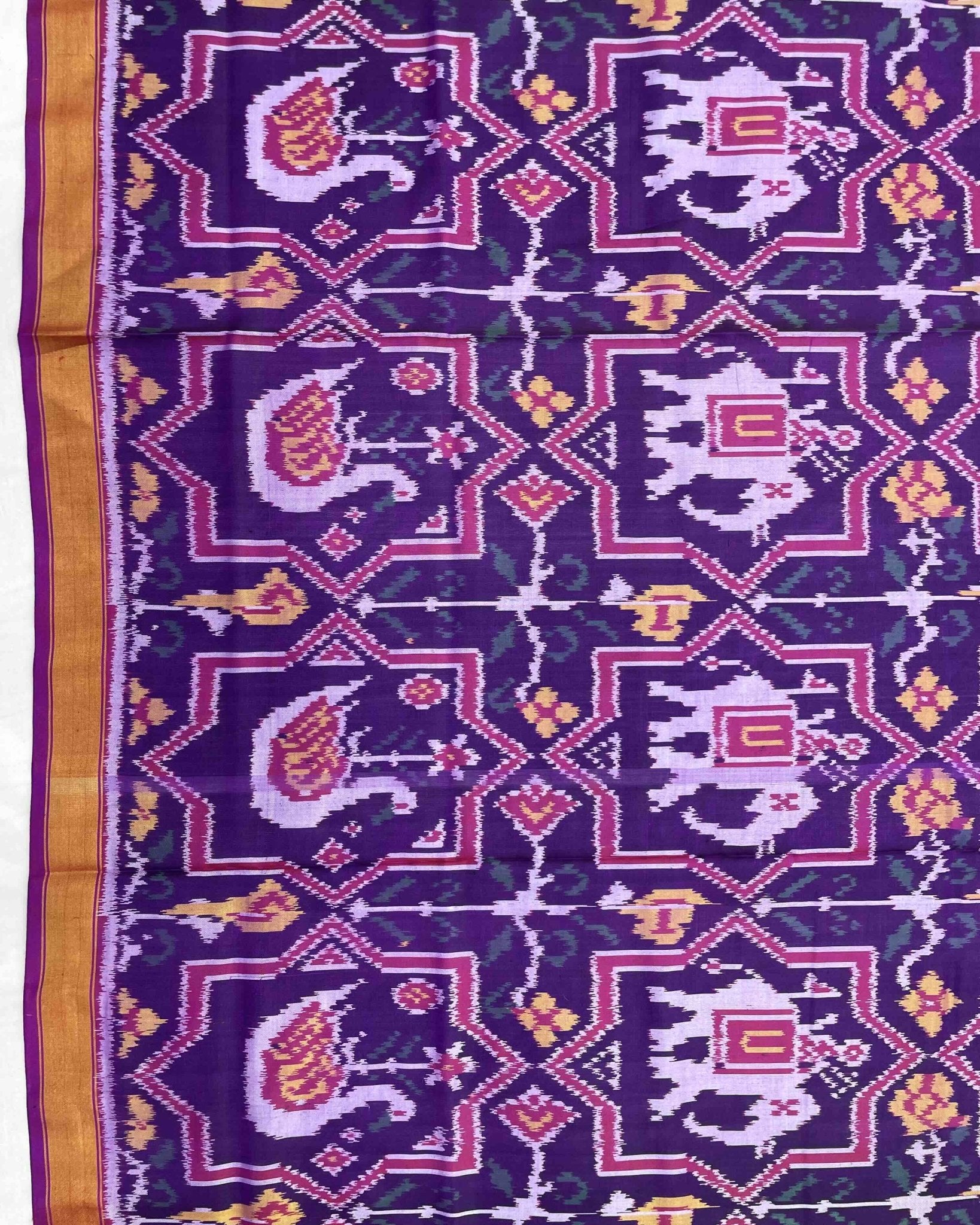 Pink & Purple Star Narikunj Figure Patola Saree - SindhoiPatolaArt