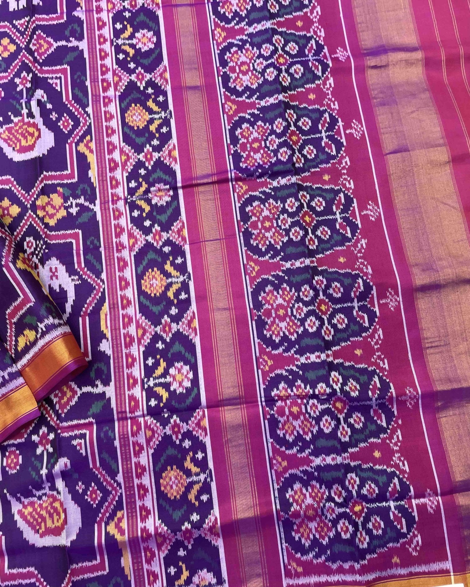Pink & Purple Star Narikunj Figure Patola Saree - SindhoiPatolaArt
