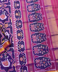 Pink & Purple Star Narikunj Figure Patola Saree - SindhoiPatolaArt