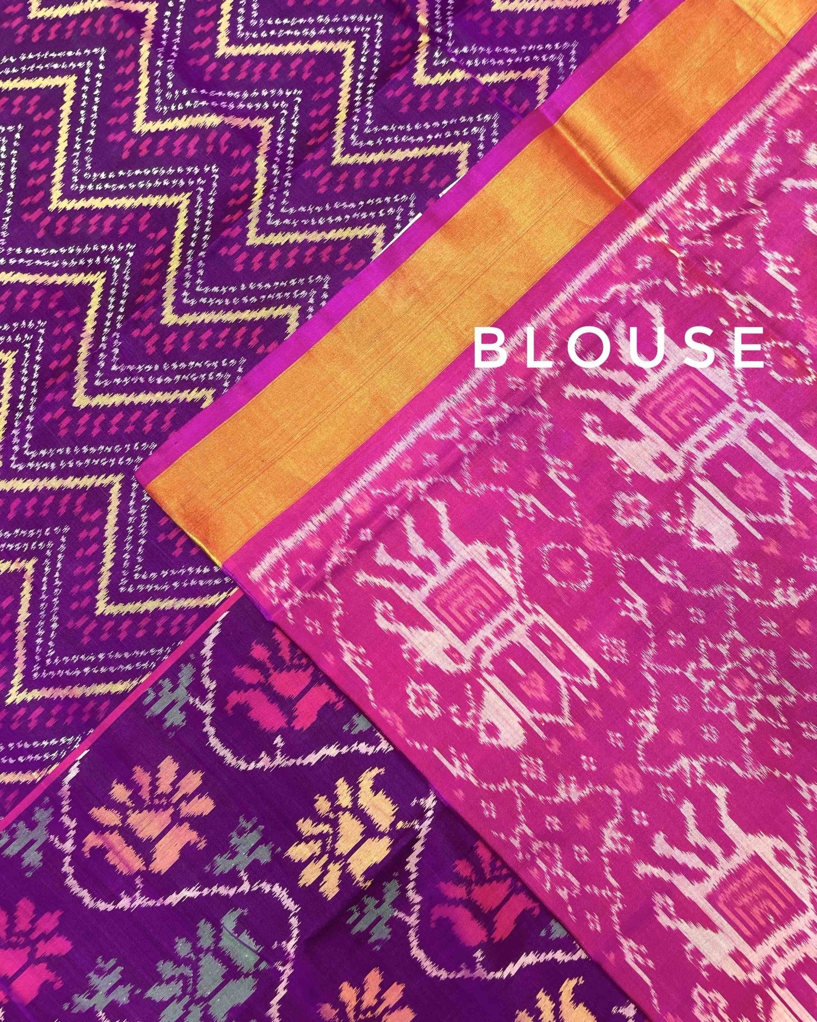 Pink & Purple Zig Zag Lining Patola Saree - SindhoiPatolaArt