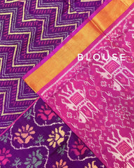 Pink & Purple Zig Zag Lining Patola Saree - SindhoiPatolaArt