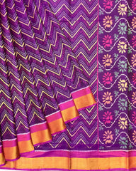 Pink & Purple Zig Zag Lining Patola Saree - SindhoiPatolaArt