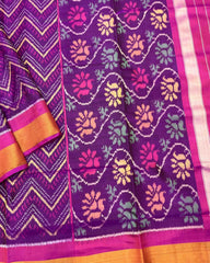 Pink & Purple Zig Zag Lining Patola Saree - SindhoiPatolaArt