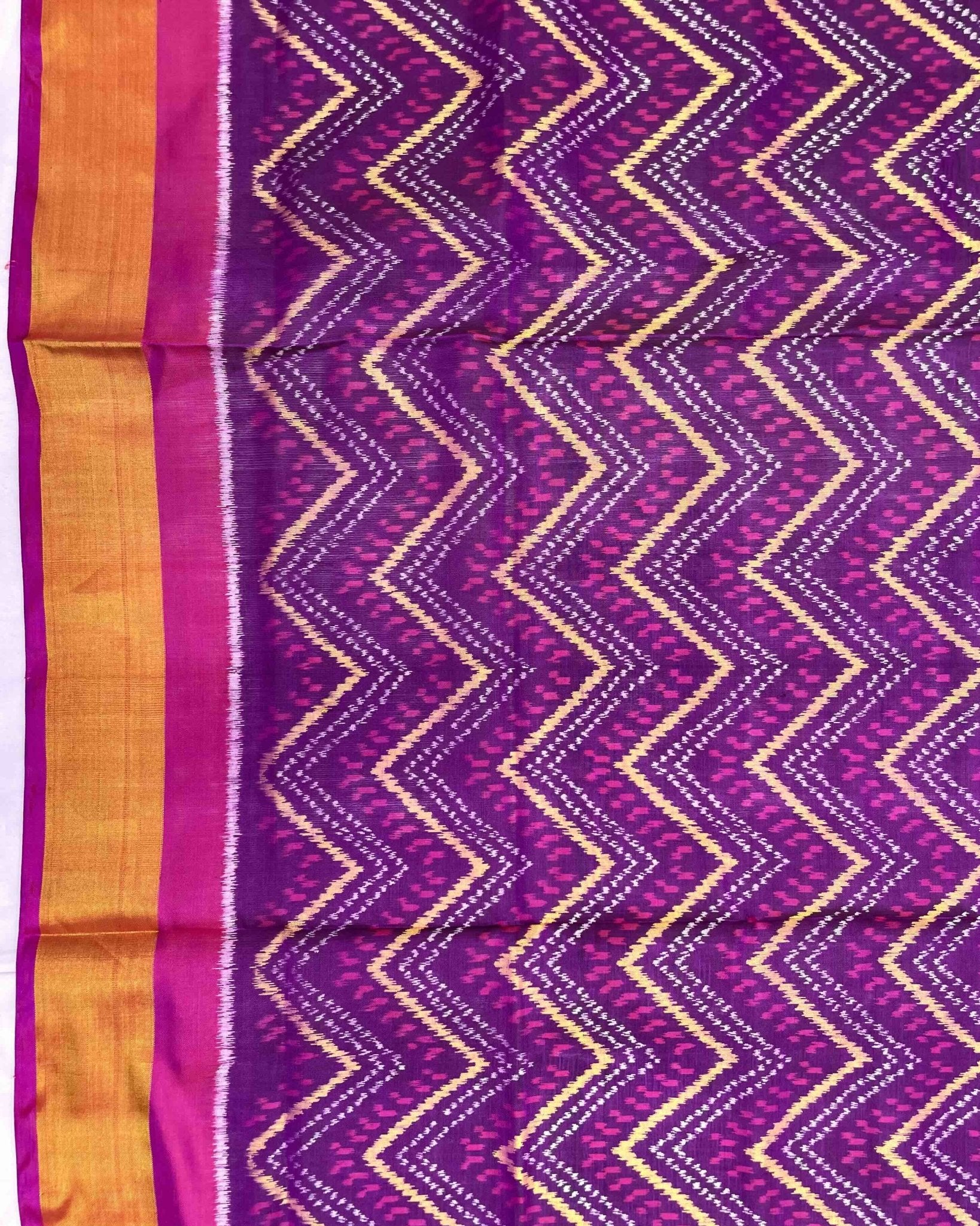 Pink & Purple Zig Zag Lining Patola Saree - SindhoiPatolaArt